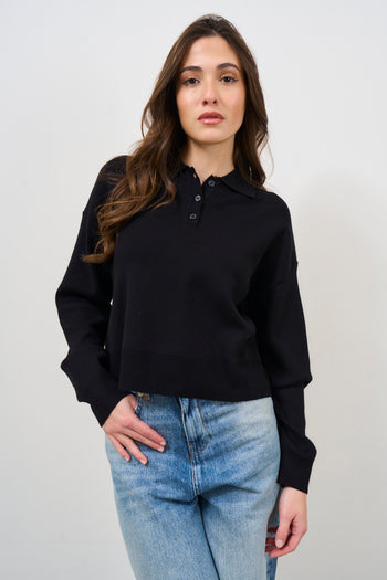 Women's black knitted polo shirt - 4