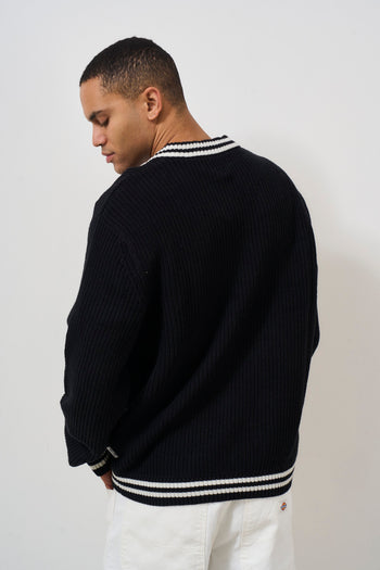 Men's black striped V-neck sweater - 3