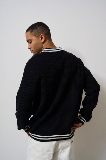 Men's black striped V-neck sweater - 4