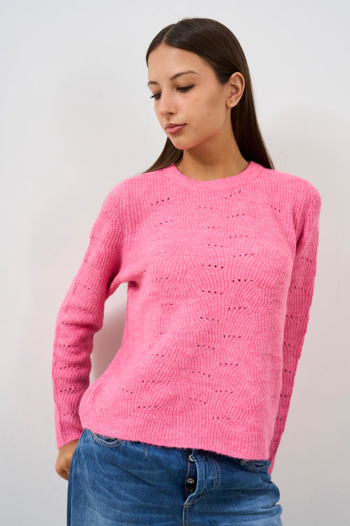 Pullover in maglia pointelle rosa - 2