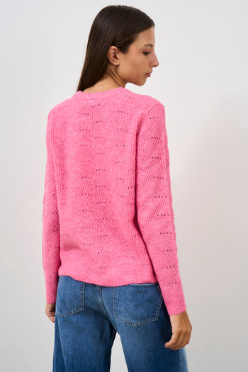 Pullover in maglia pointelle rosa - 4