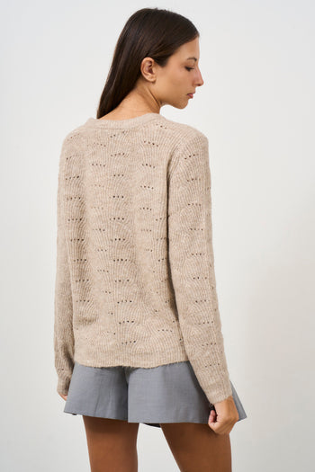 Pullover in maglia pointelle beige - 3