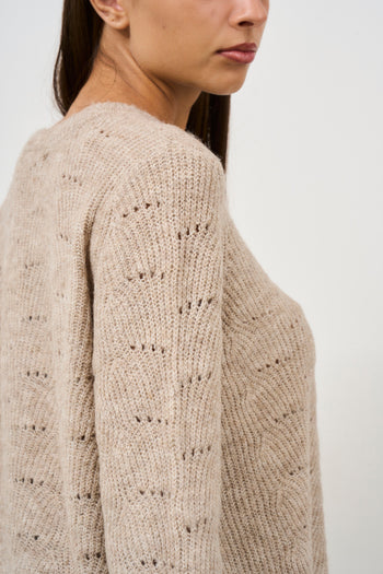 Pullover in maglia pointelle beige - 4