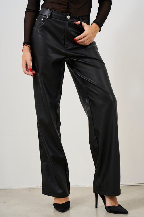 Women's black faux leather trousers