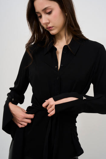 Camicia donna nera con cintura - 3