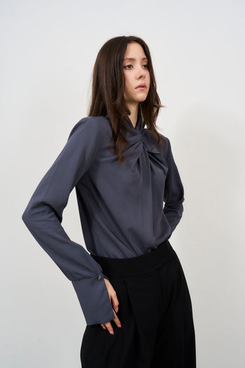 Camicia donna grigia con nodo sul davanti - 5