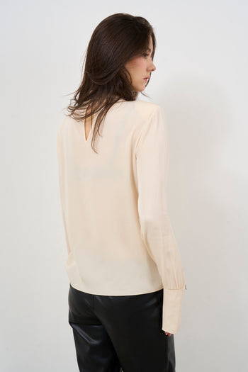 Camicia donna beige con nodo sul davanti - 7