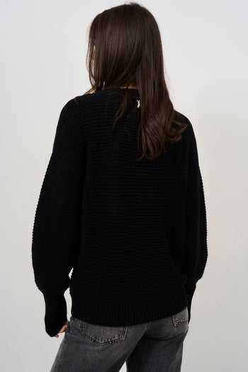 Women's black ribbed crew neck sweater - 5