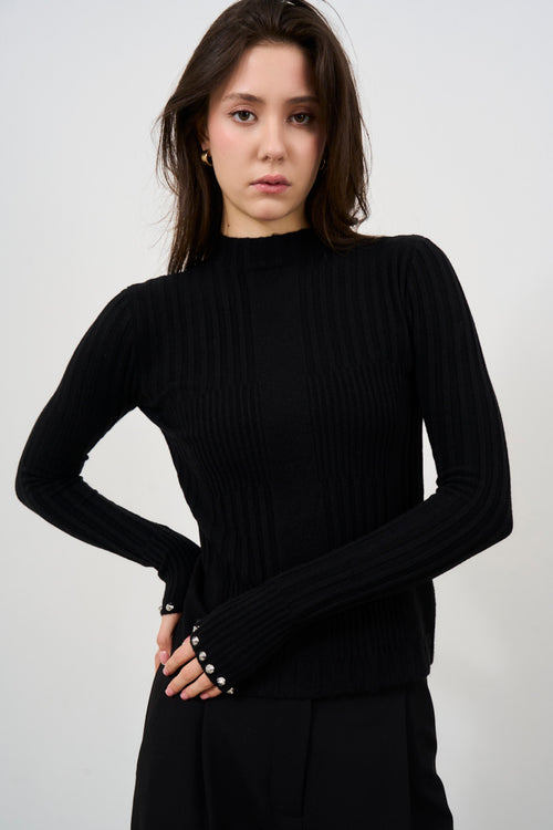 Women's black turtleneck sweater - 1