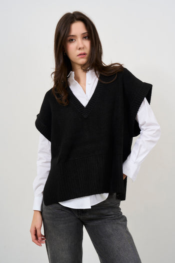 Gilet donna in maglia nero - 3