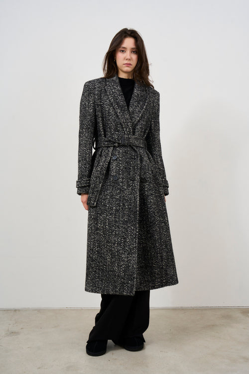 Long herringbone grey women's coat - 2