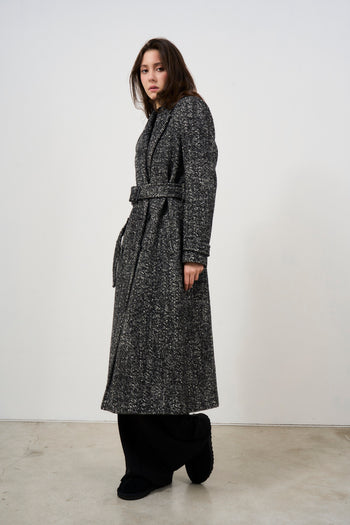 Long herringbone grey women's coat - 3