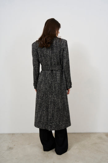 Long herringbone grey women's coat - 8