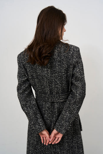 Long herringbone grey women's coat - 9