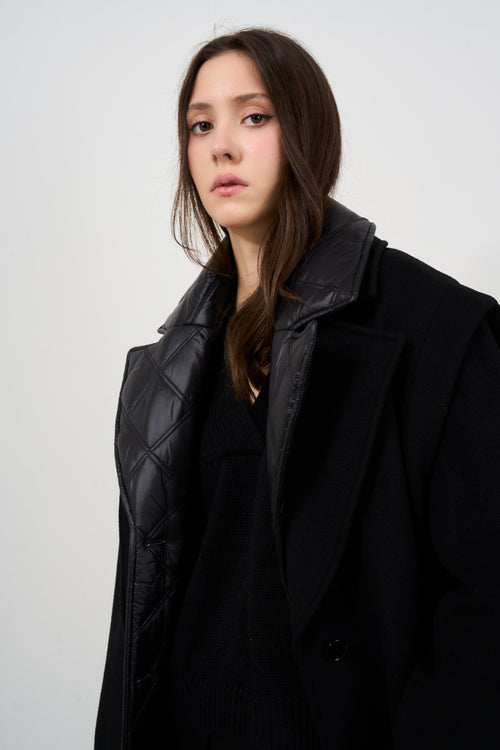 Women's long black coat with down interior - 2