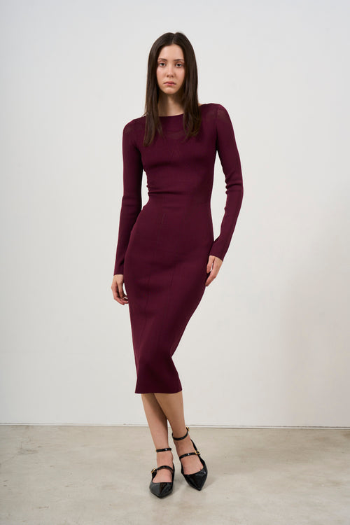 Abito donna midi bordeaux in maglia