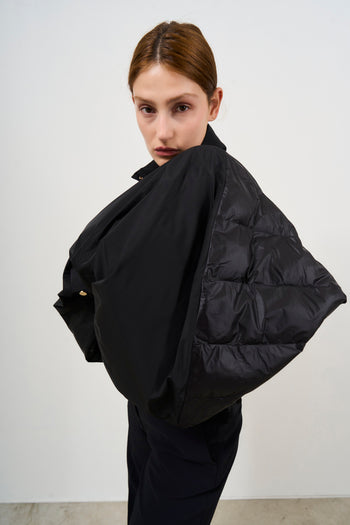 Women's black cape down jacket - 4