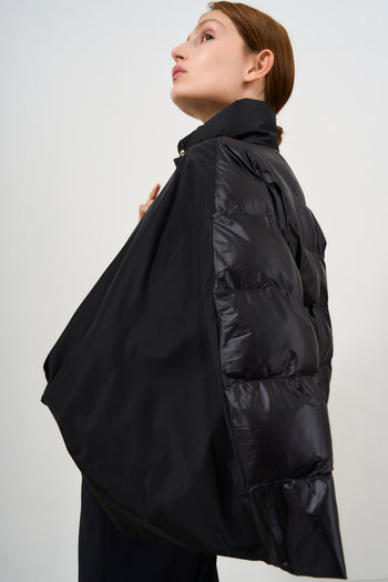 Women's black cape down jacket - 9