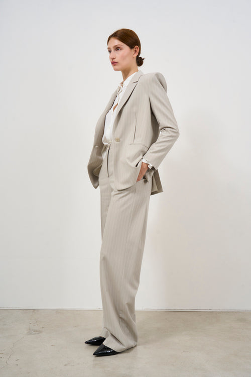 Women's grey pinstriped trousers