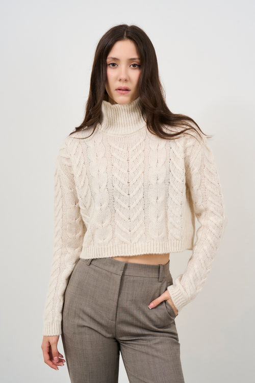 Maglia donna a collo alto cropped - 1