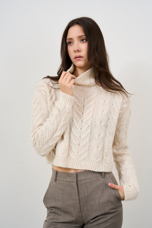 Women's Cropped Turtleneck Sweater - 2