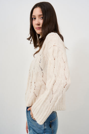 Women's high neck sweater with cream braids - 3