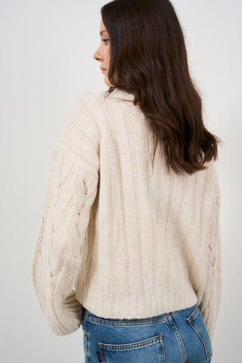 Women's high neck sweater with cream braids - 4