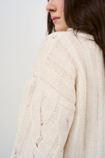 Women's high neck sweater with cream braids - 5