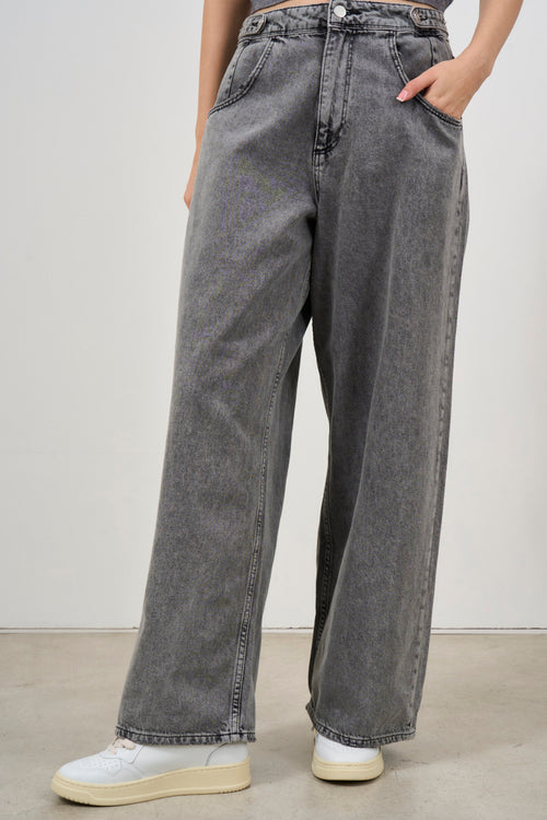 Jeans donna wide leg grigio