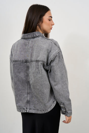 Giubbotto donna in denim grigio - 6