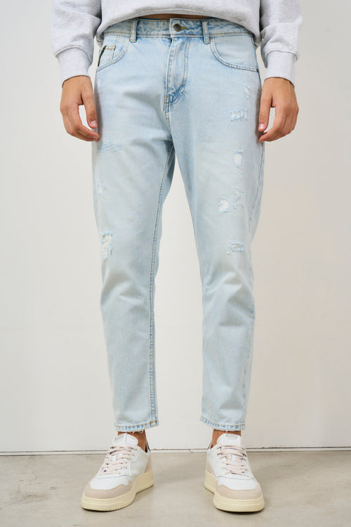 Jeans uomo regular in denim chiaro con rotture - 1