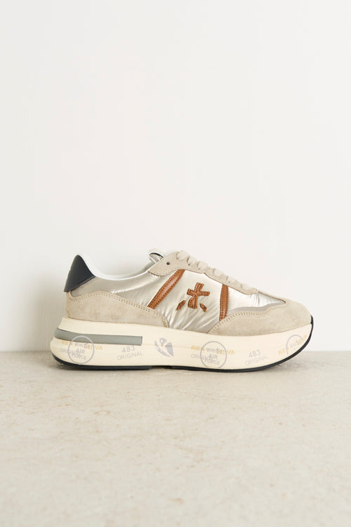 CASSIE beige and silver women's sneakers - 1