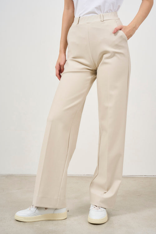 Beige wide leg women's trousers - 2