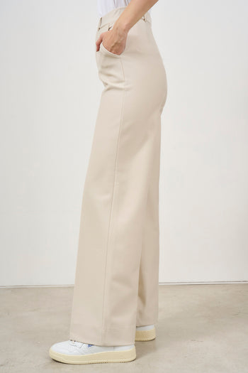 Beige wide leg women's trousers - 3