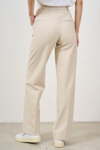 Beige wide leg women's trousers - 4