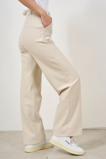 Beige wide leg women's trousers - 5