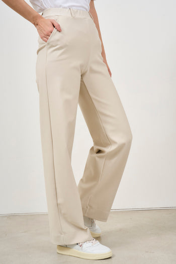 Beige wide leg women's trousers - 6