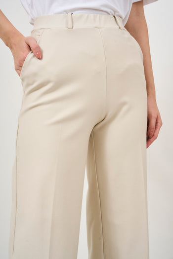 Beige wide leg women's trousers - 7