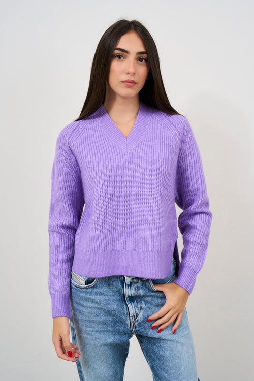 Maglione donna scollo a V lavanda - 2