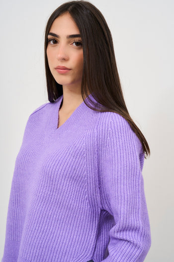 Maglione donna scollo a V lavanda - 3