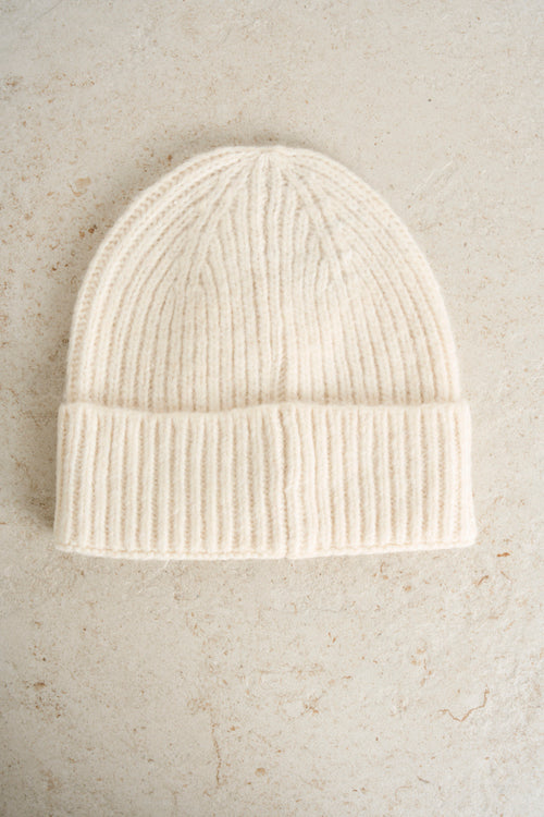 Cream Wool Blend Beanie Hat - 2