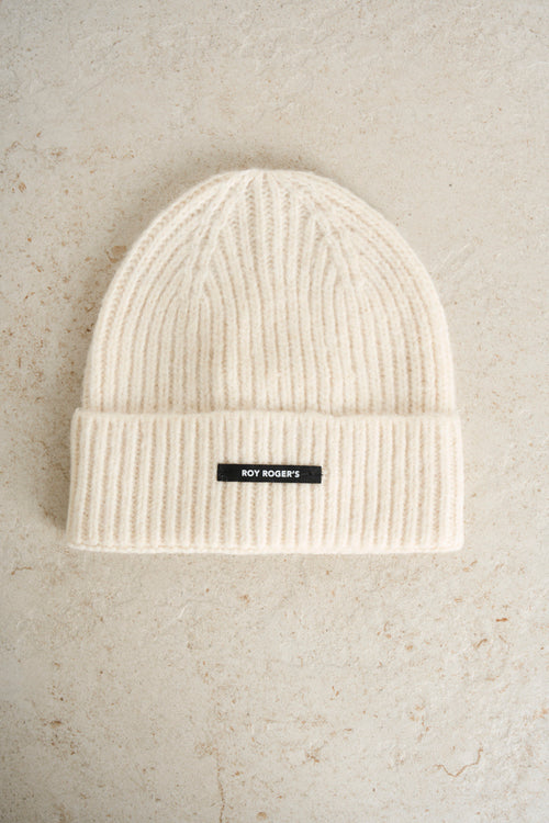 Cappello Beanie in misto lana panna