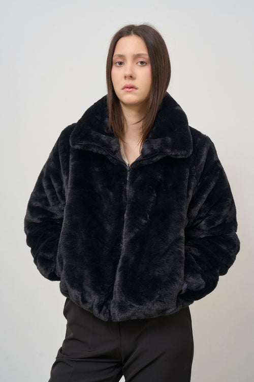 Women's black reversible faux fur jacket