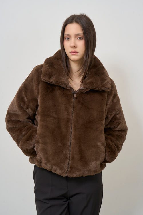 Women's brown reversible faux fur jacket