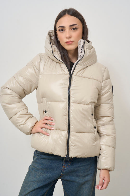 Women's cream quilted lacquered down jacket - 2