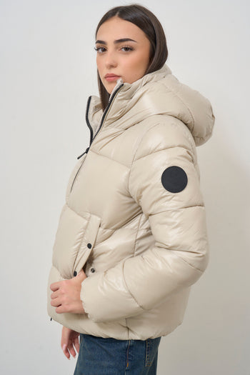 Women's cream quilted lacquered down jacket - 4