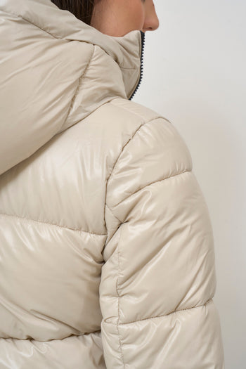 Women's cream quilted lacquered down jacket - 7