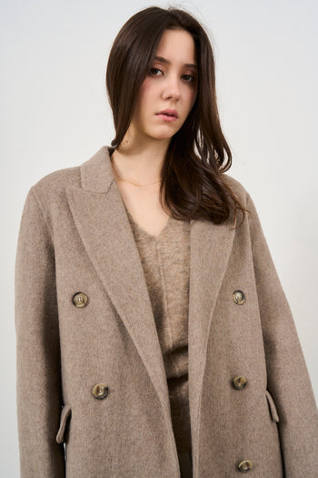 Beige double-breasted women's coat - 3