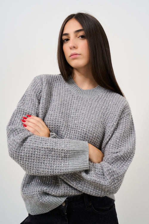 Oversized crew neck sweater in sequins