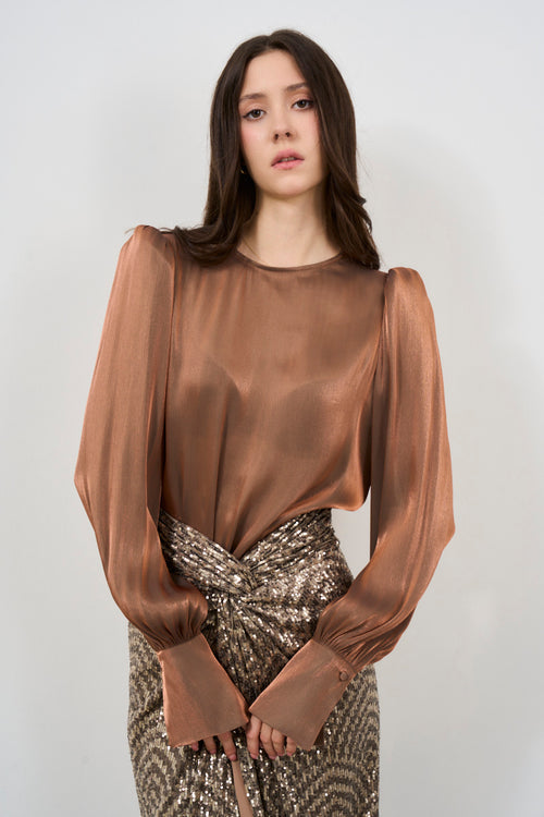 Blusa donna bronzo con polsino extra - 2